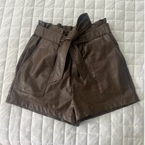 PAPERMOON Womens Shorts Medium Brown Vegan Faux Leather Belted Paperbag Summer